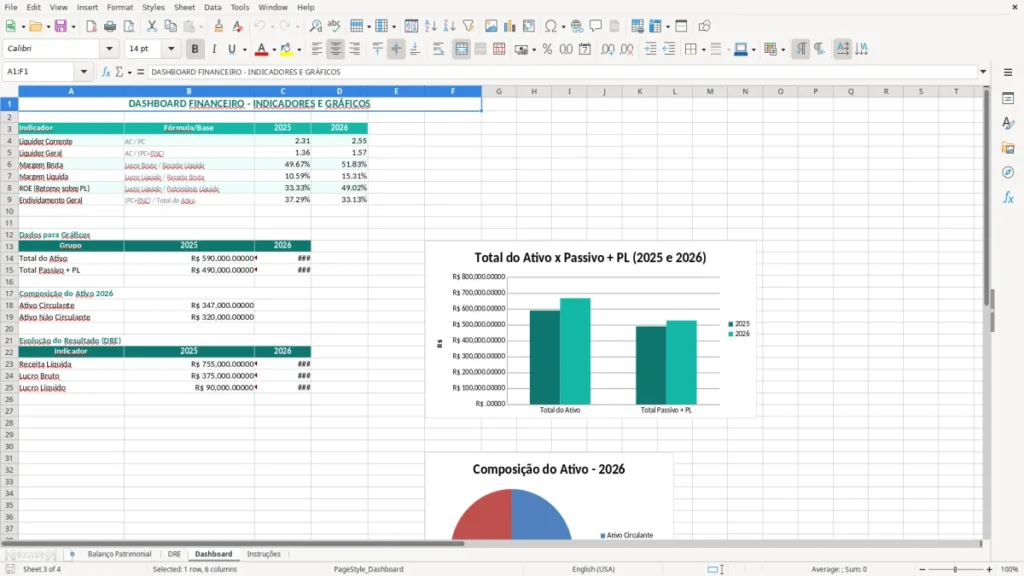 Dashboard – Balanço patrimonial e DRE Excel – Planilha grátis (2026)