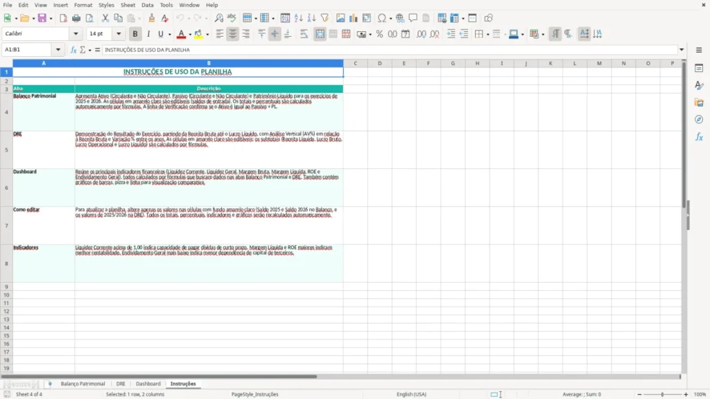 Instruções – Balanço patrimonial e DRE Excel – Planilha grátis (2026)