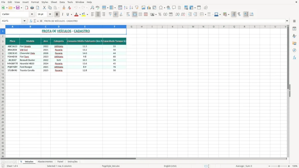 Veículos – Consumo de combustível Excel – Planilha grátis (2026)