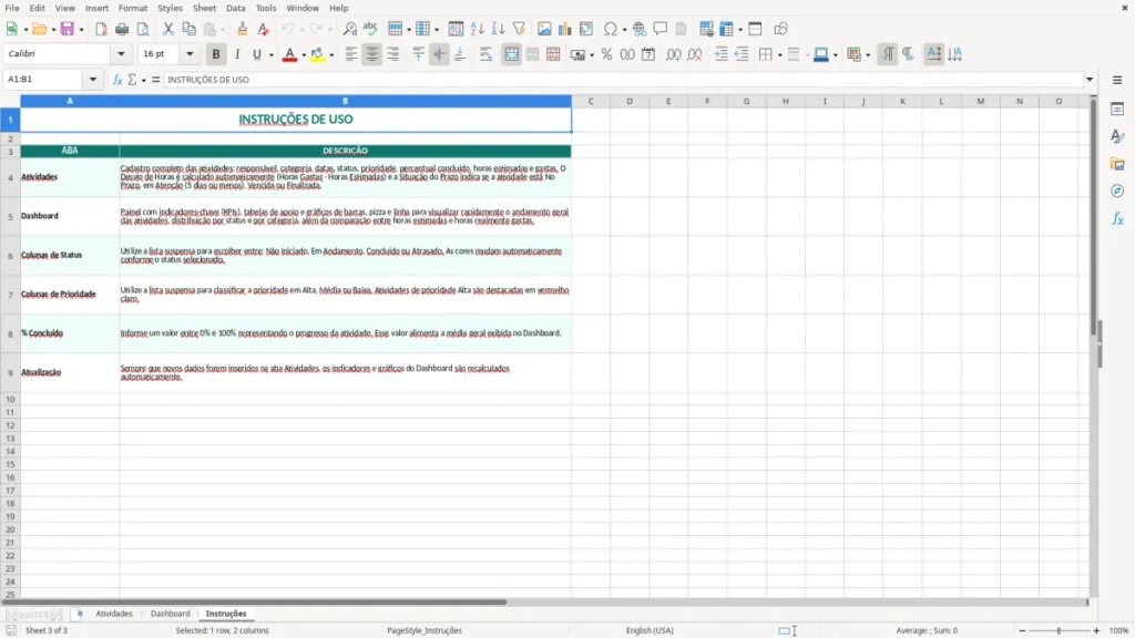 Instruções – Controle de Atividades Excel – Planilha Grátis (2026)
