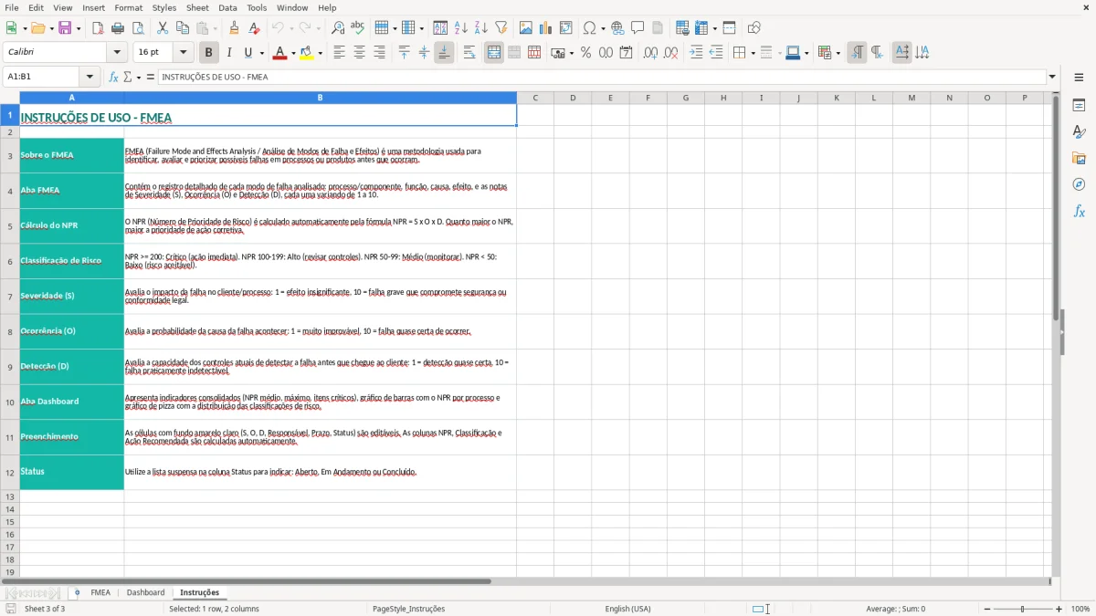 Captura 3: aba Instruções - Planilha Excel fmea