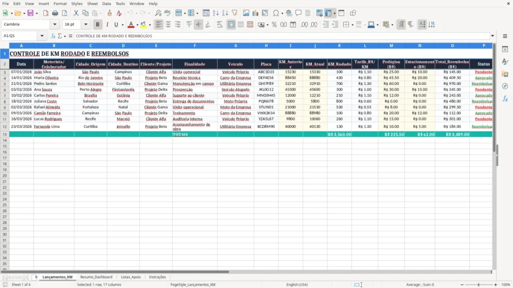 Lançamentos_KM – Km Rodado Excel – Planilha Grátis (2026)