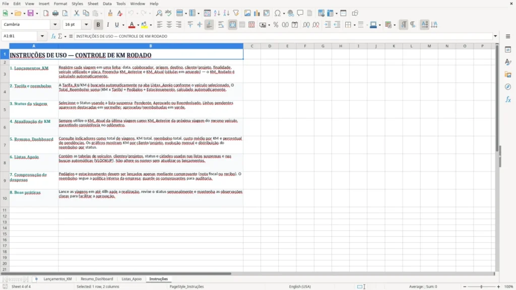 Instruções – Km Rodado Excel – Planilha Grátis (2026)