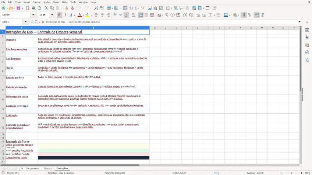 Instruções – Limpeza Semanal Excel – Planilha Grátis (2026)