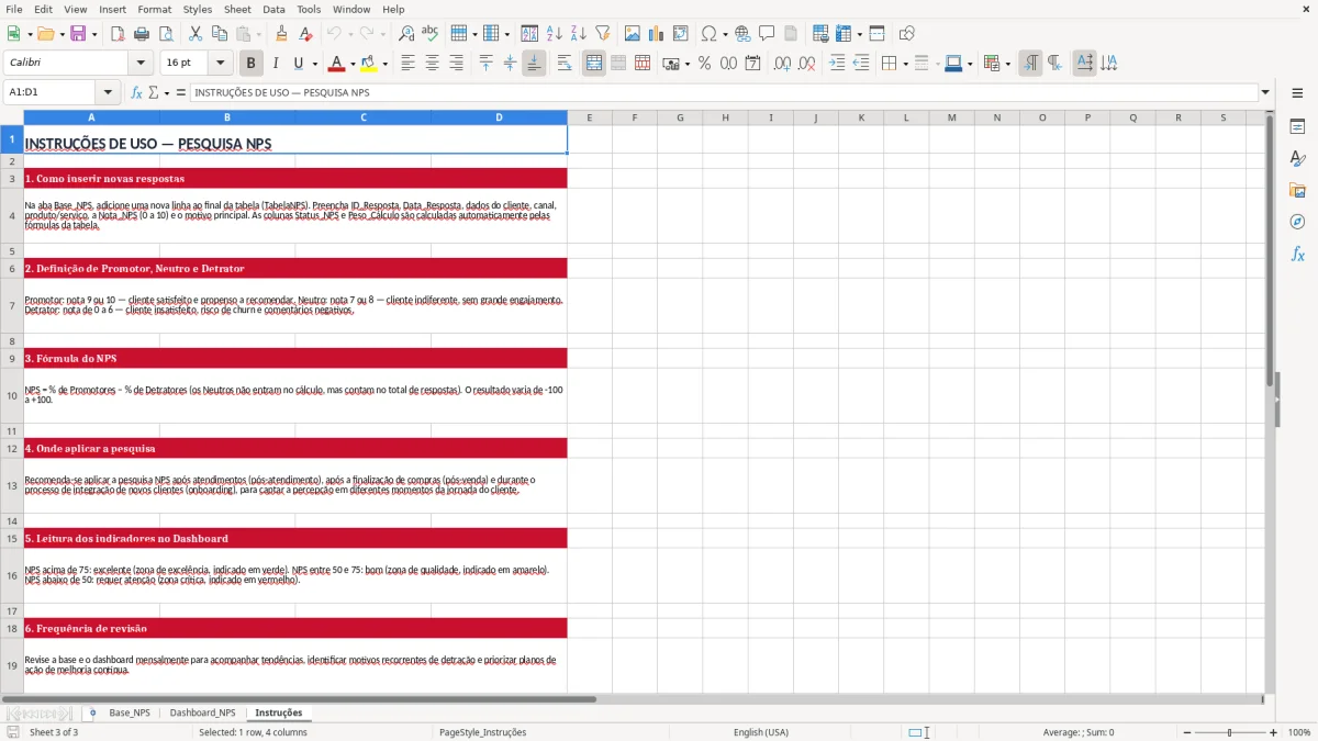 Captura 3: aba Instruções - Planilha Excel nps