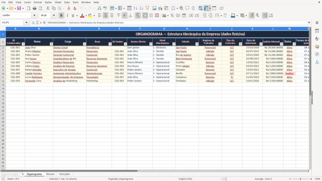 Organograma – Agenda de Contatos Excel