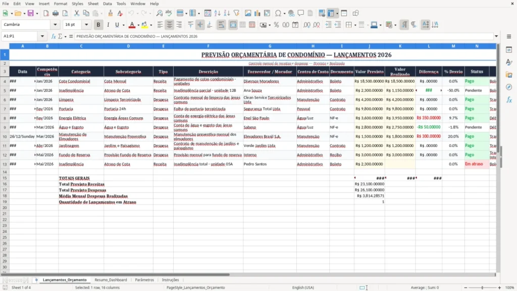 Lançamentos_Orçamento – Previsão Orçamentária Condomínio Excel – Planilha Grátis (2026)