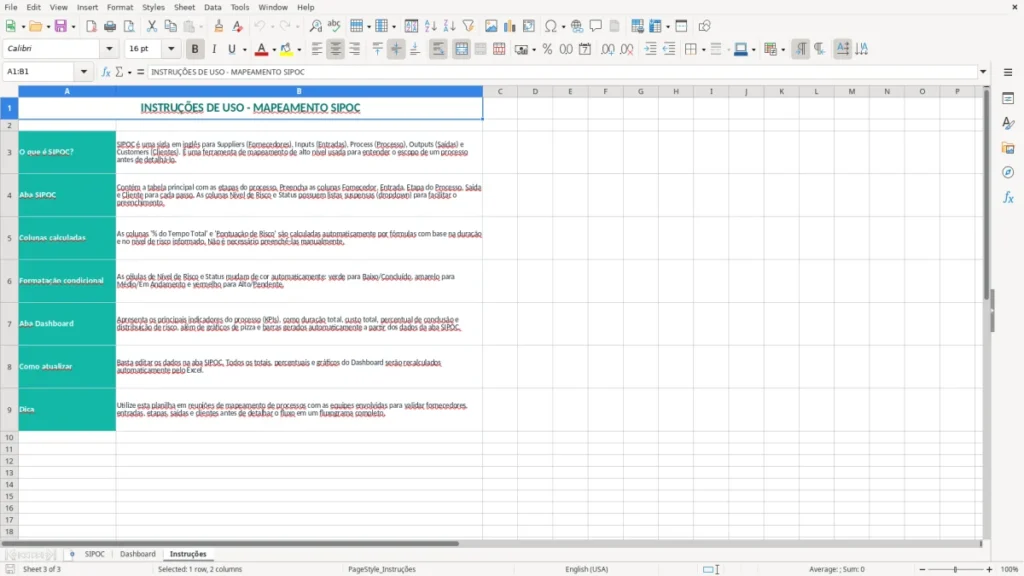 Instruções – SIPOC Excel – Planilha Grátis (2026)