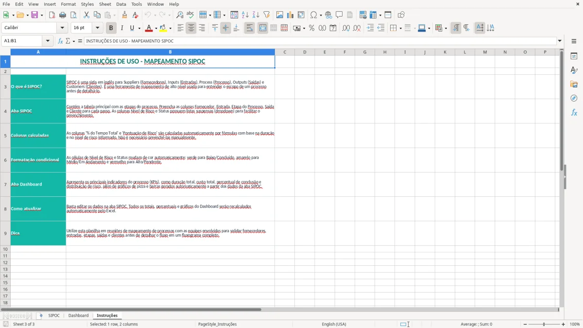 Captura 3: aba Instruções - Planilha Excel sipoc