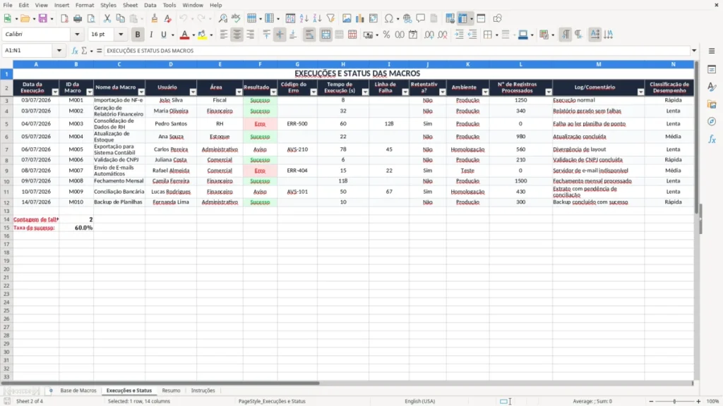 Execuções e Status – VBA Excel – Planilha Grátis (2026)