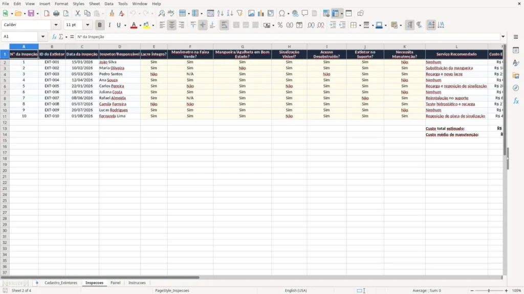 Inspecoes – Controle de Extintores em Excel