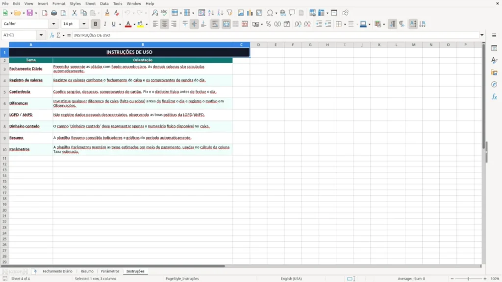 Instruções – Fechamento de Caixa Diário