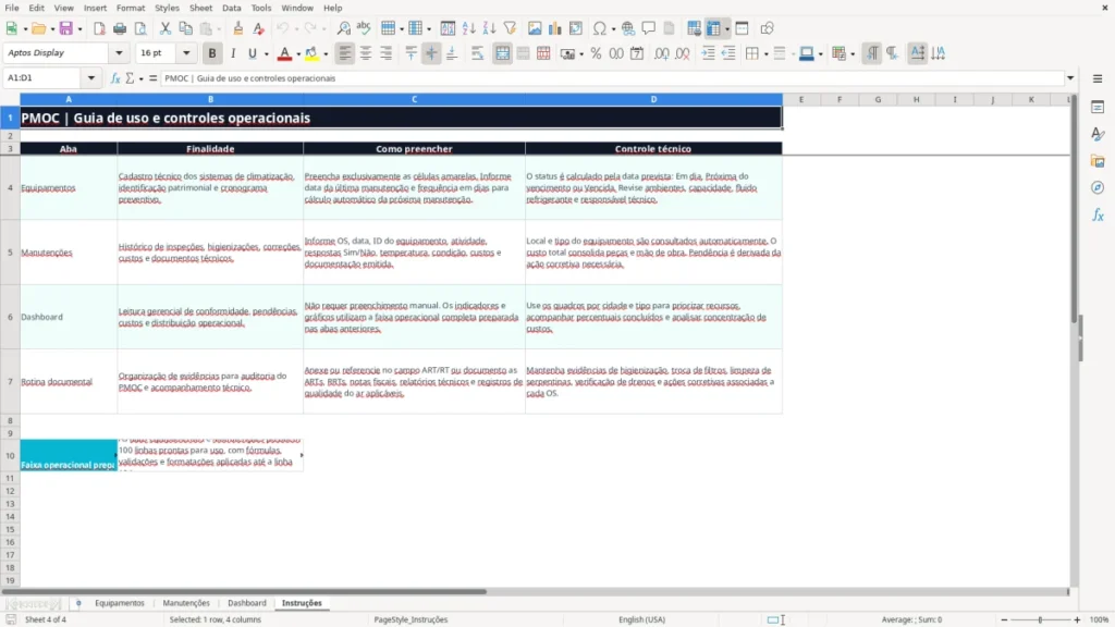 Instruções – PMOC ar condicionado Excel – Planilha grátis (2026)