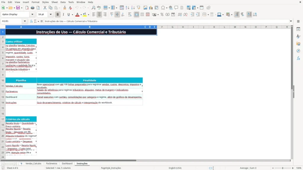 Instruções – Cálculo comercial Excel – Planilha grátis (2026)