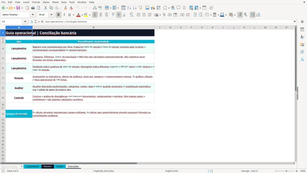 Instruções – Conciliação Bancária Excel – Planilha Grátis (2026)