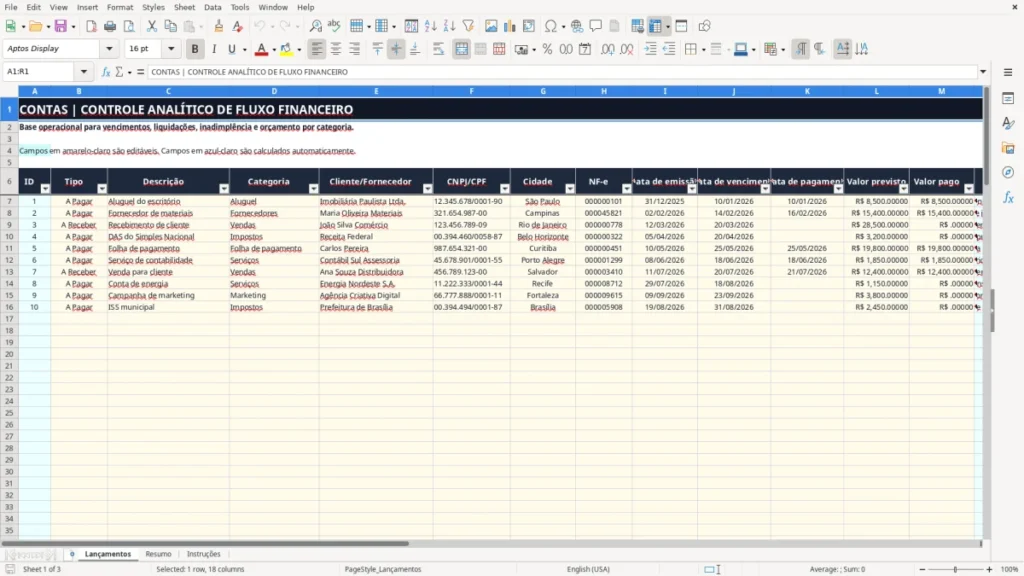 Lançamentos – Contas Excel – Planilha Grátis (2026)
