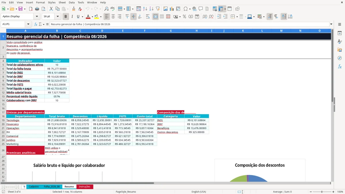 Captura 3: aba Resumo - Planilha Excel contra cheque