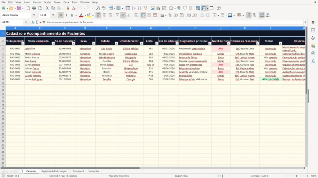Pacientes – Enfermagem Excel – Planilha Grátis (2026)