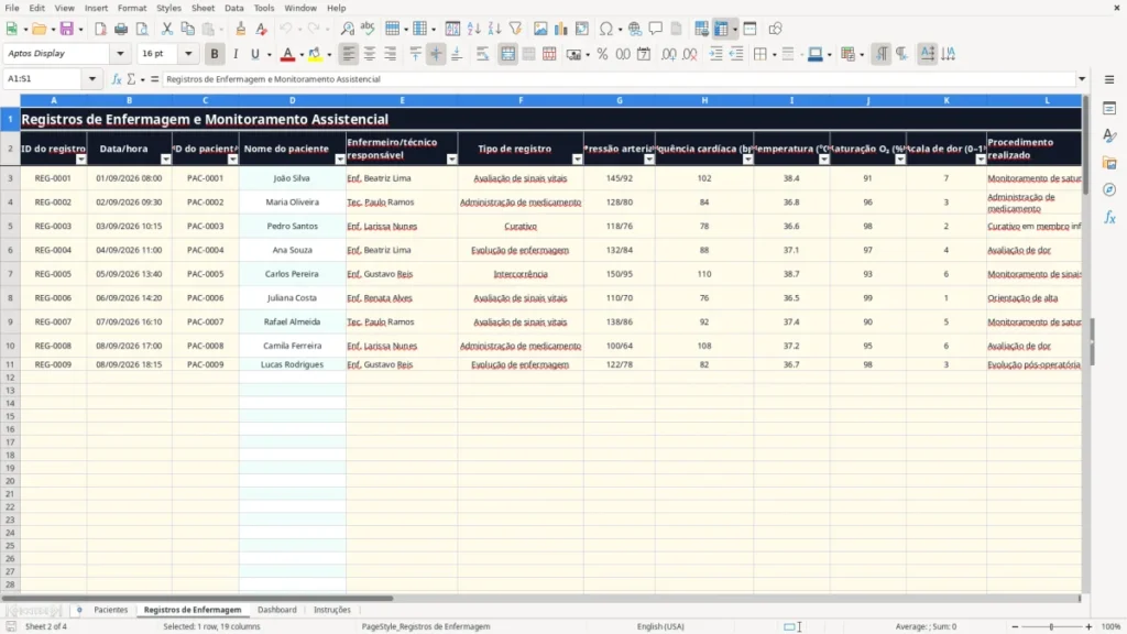 Registros de Enfermagem – Enfermagem Excel – Planilha Grátis (2026)