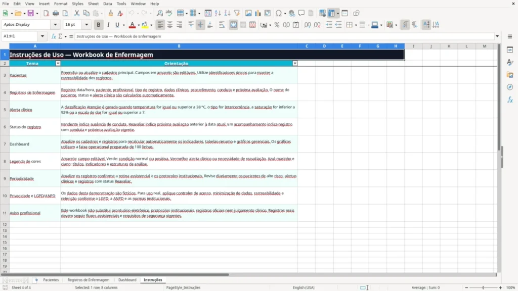 Instruções – Enfermagem Excel – Planilha Grátis (2026)