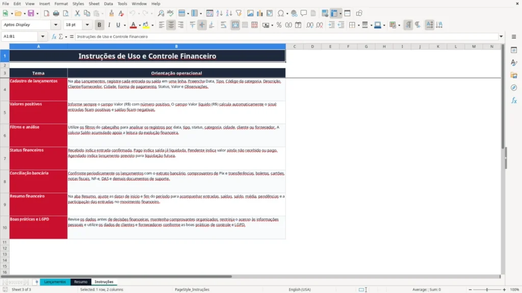 Instruções – Entrada e saída Excel – Planilha grátis (2026)