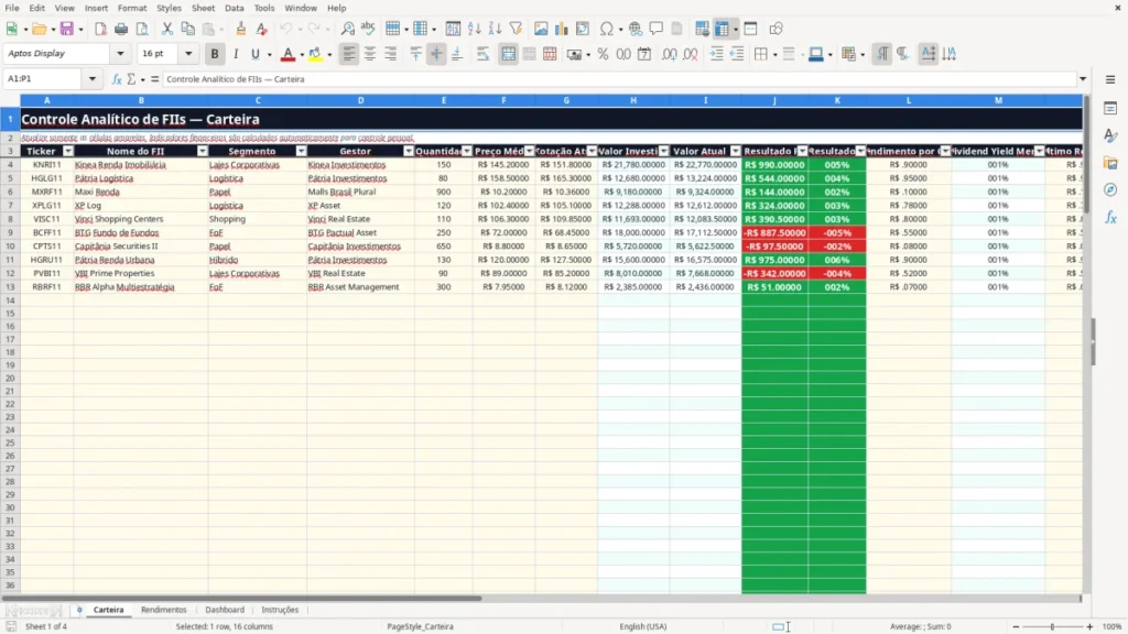 Carteira – FIIs Excel – Planilha Grátis (2026)