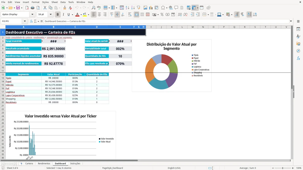 Captura 3: aba Dashboard - Planilha Excel fiis