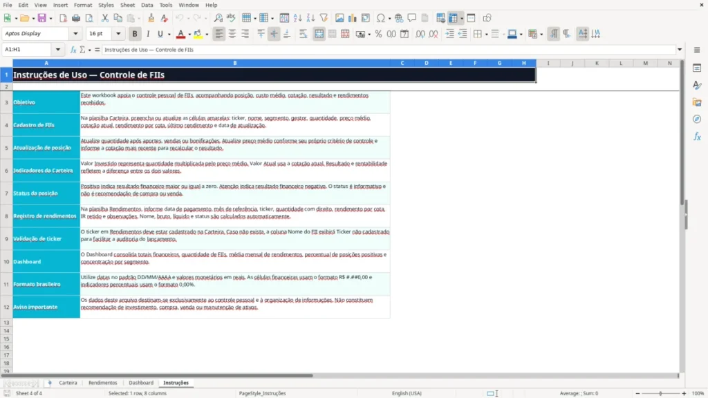 Instruções – FIIs Excel – Planilha Grátis (2026)