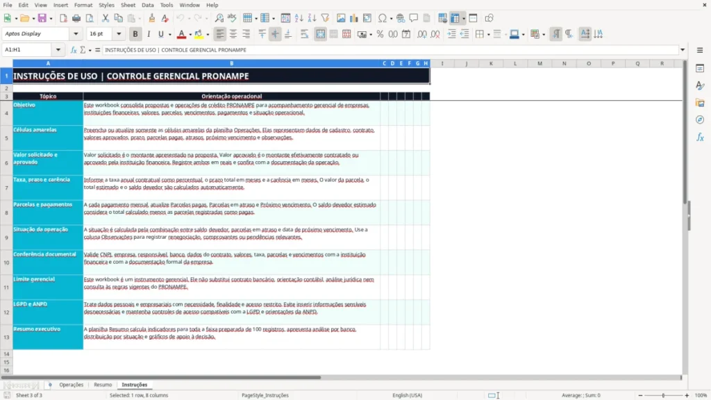 Instruções – Pronampe Excel – Planilha Grátis (2026)